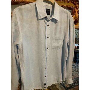 Benson Men’s Linen Blue Button Down  Shirt Sz S